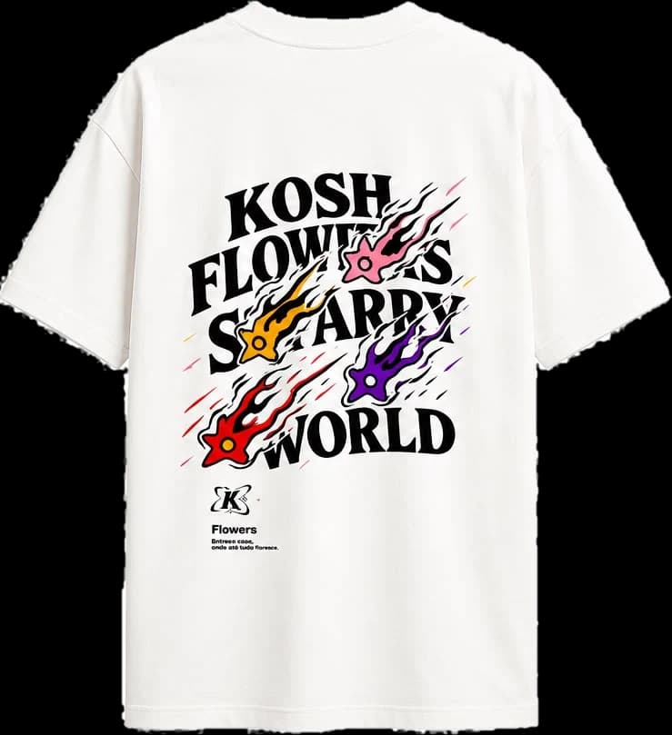 Costas da Camiseta Oversized KOSH Flowers Branca.