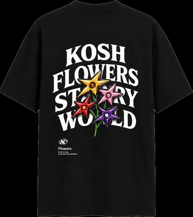 Costas da Camiseta Oversized KOSH Flowers Preta.